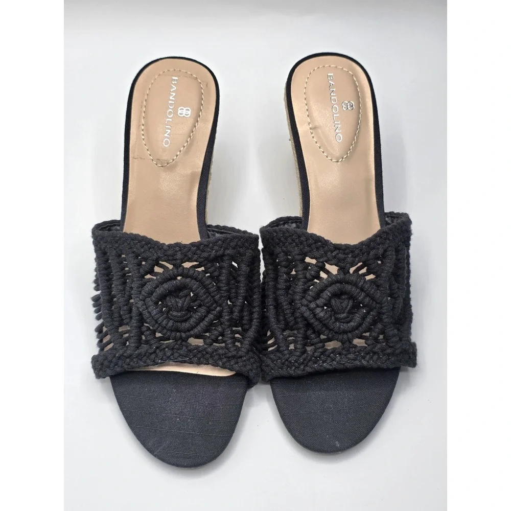 Bandolino Women's Andrrea Espadrille Crochet Wedge Sandals in‎ black Size 7.5